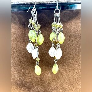 Elegant Silver and Green Tiered Dangle Earrings